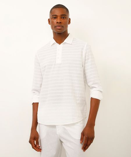 bata de algodão manga longa texturizada branca M bata de algodão manga longa texturizada branca M