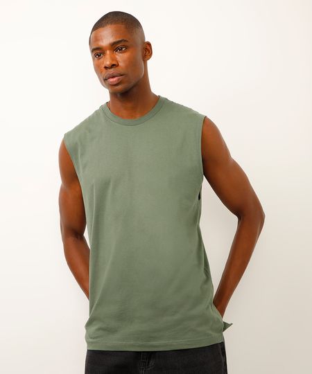 regata machão básica comfort de algodão - verde escuro PP regata machão básica comfort de algodão - verde escuro PP