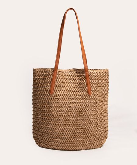 bolsa shopper de palha caramelo Único
