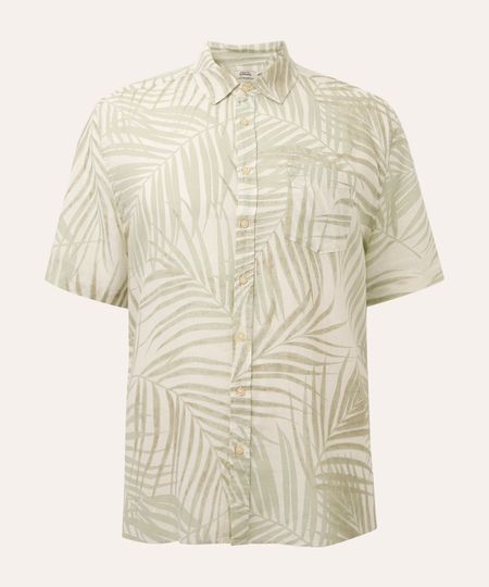 camisa comfort de linho folhagem plus size off white GG2