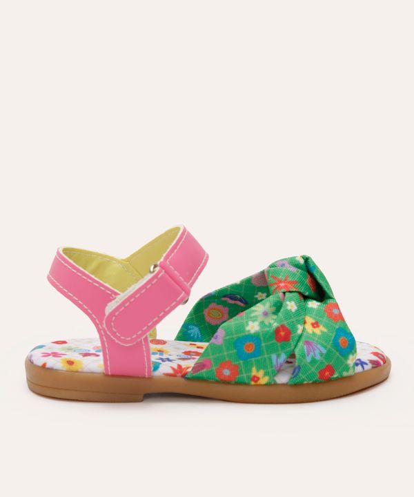 sandália mooiu infantil com lacinho floral verde 20