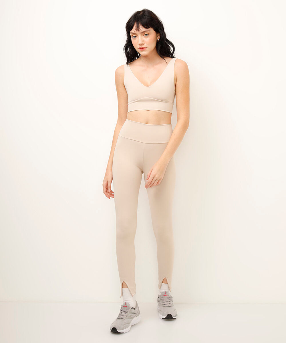legging esportiva com fenda bege