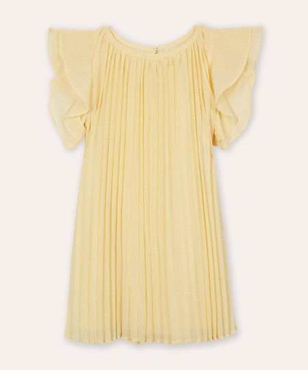 vestido midi infantil plissado com glitter amarelo 4