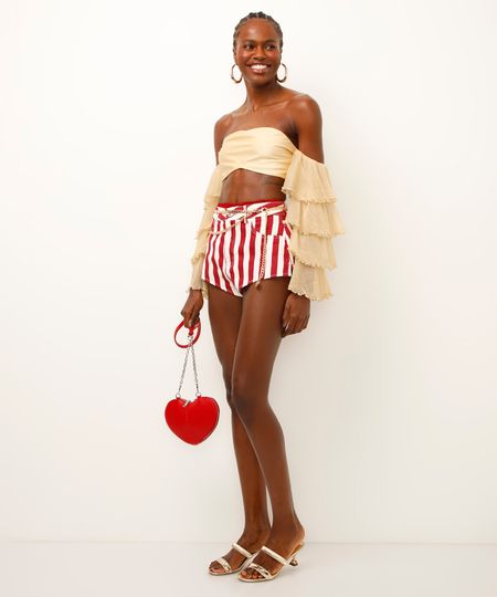 short hot pant listrado off white 34