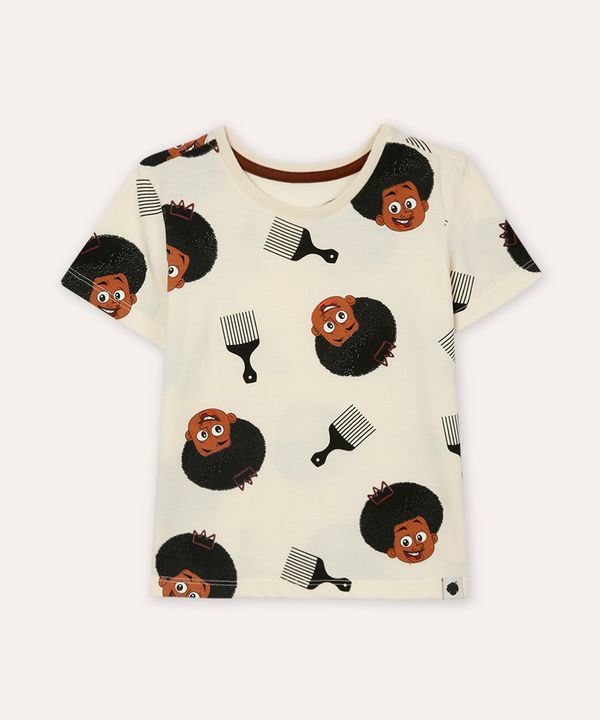 camiseta de algodão infantil a hora do blec bege 1