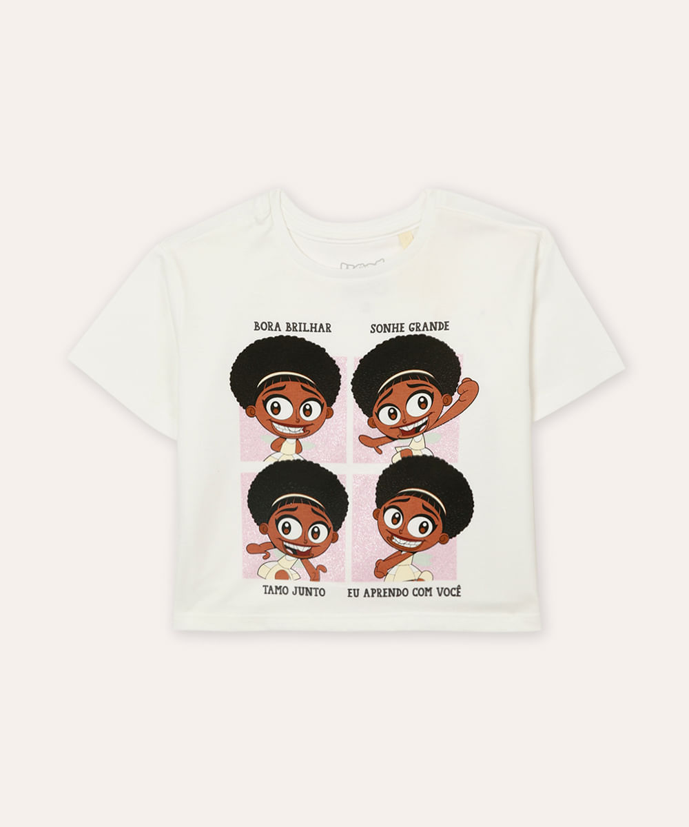 camiseta de algodão infantil hora do blec off white