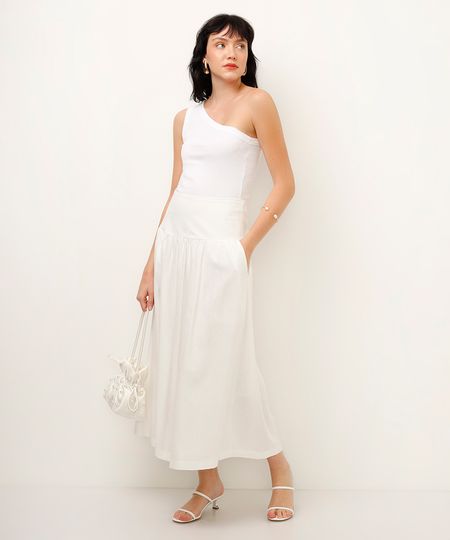 saia midi com linho off white 44 saia midi com linho off white 44