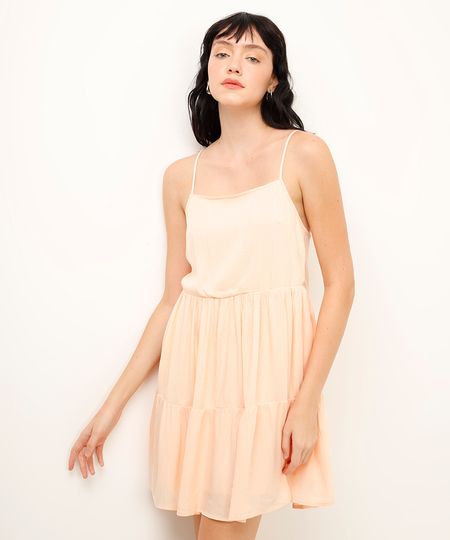 vestido curto de viscose com lurex listrado laranja PP
