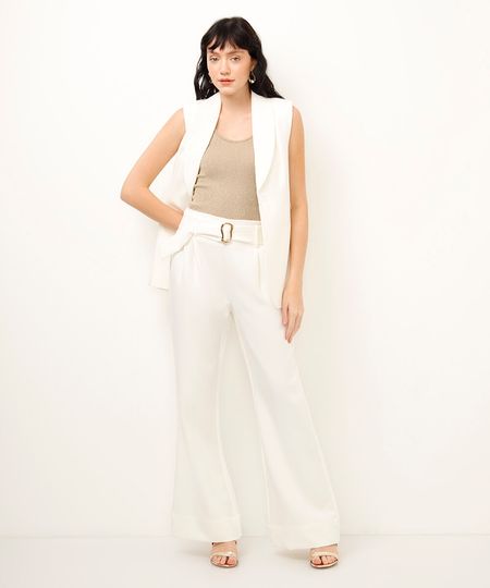 calça flare com cinto off white 44 calça flare com cinto off white 44
