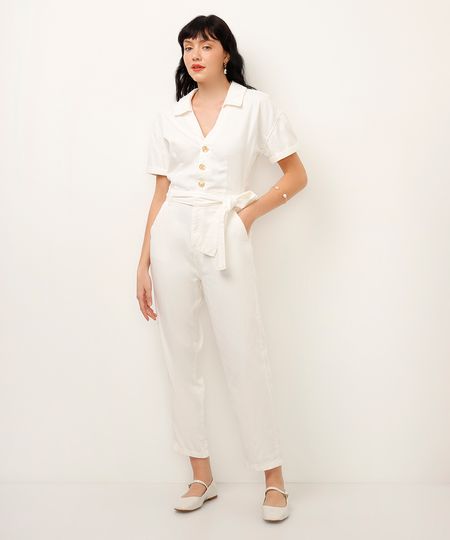 macacão de sarja com faixa off white P