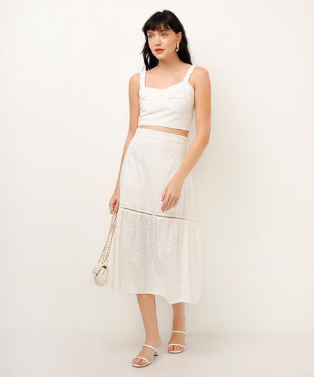 saia midi de laise off white 42 saia midi de laise off white 42