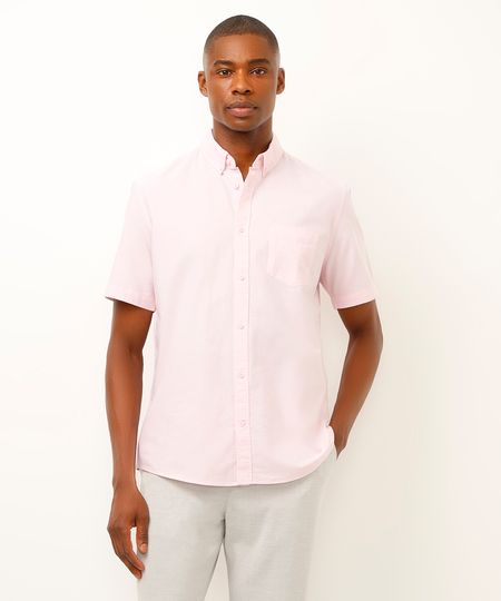 camisa de algodão manga curta rosa G camisa de algodão manga curta rosa G