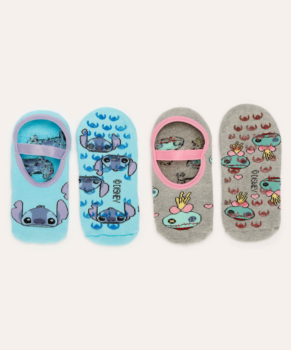 kit de 2 meias sapatilha stitch colorida kit de 2 meias sapatilha stitch colorida