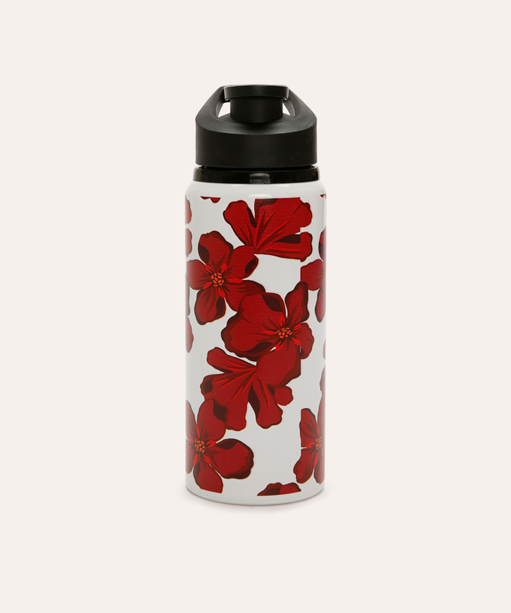 garrafa de metal floral branca