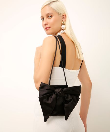 bolsa phone bag acetinada com laço preta UNICO