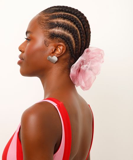 elástico de cabelo scrunchie brilhoso rosa UNICO