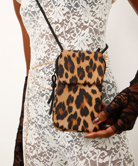 bolsa phone bag animal print bege UNICO