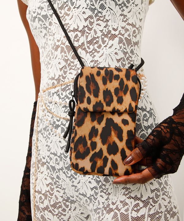 bolsa phone bag animal print bege UNICO