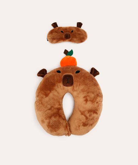apoio de pescoço com máscara de dormir capivara marrom UNICO