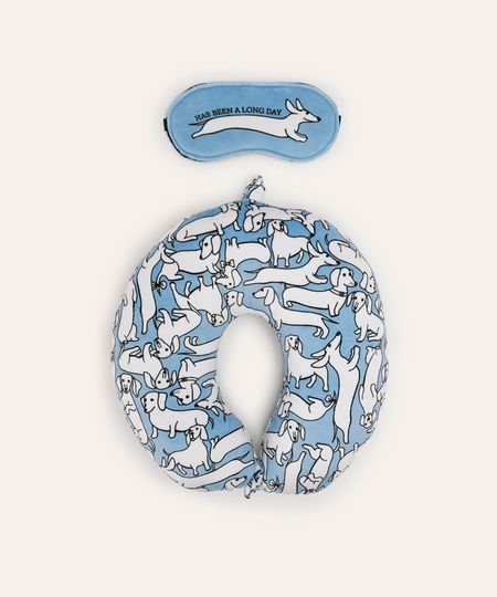 apoio de pescoço com máscara de dormir cachorrinhos azul UNICO