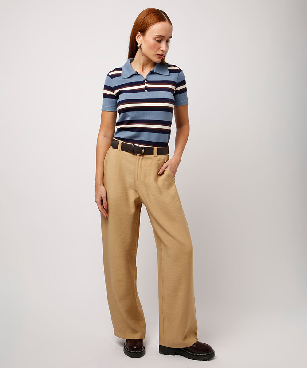 calça de alfaiataria texturizada mindset bege