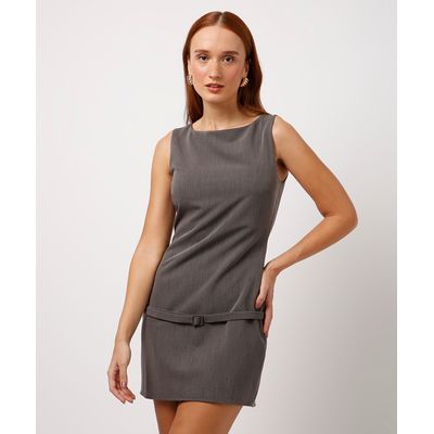vestido curto com cinto mindset cinza