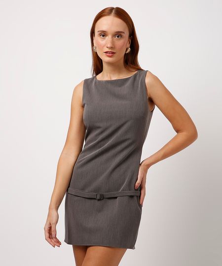 vestido curto com cinto mindset cinza GG vestido curto com cinto mindset cinza GG