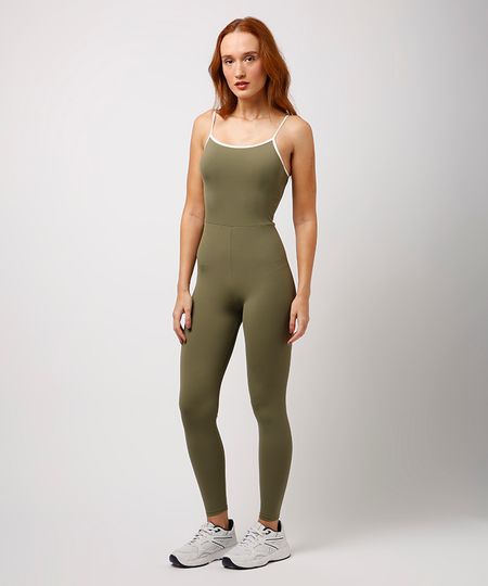 macacão longo alça fina bicolor mindset sport verde PP