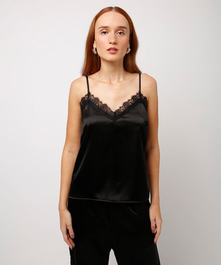 blusa acetinada com renda mindset preta PP