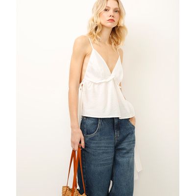 bata de viscose com babado e amarração off white