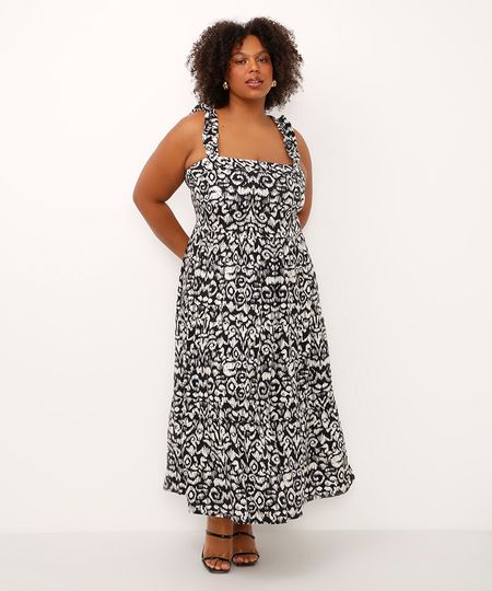 vestido de viscose estampado plus size preto GG vestido de viscose estampado plus size preto GG