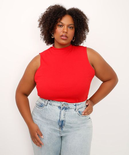 regata plus size gola alta vermelha GG2