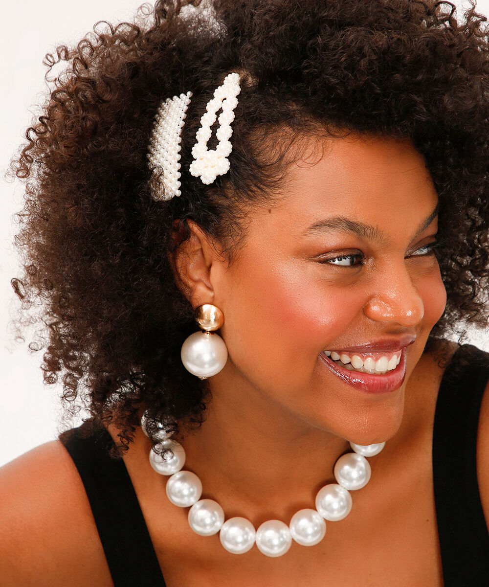 kit de 2 presilhas de cabelo pérolas branco