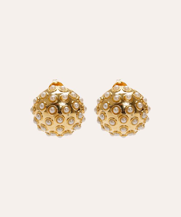 brinco redondo com pérolas dourado UNICO