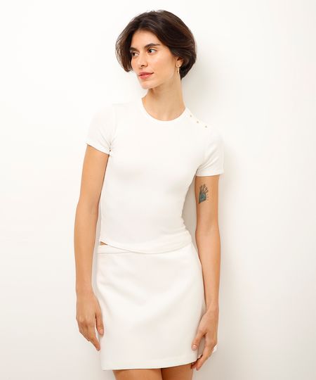 blusa de viscose canelada com tachas off white PP