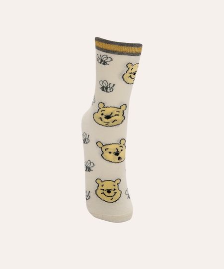 meia cano longo ursinho pooh com lurex off white 34-39