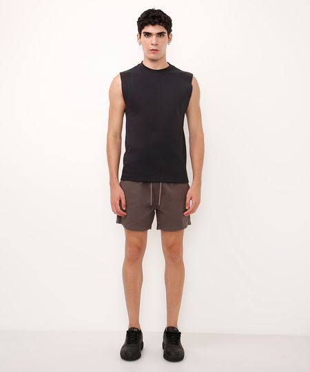 bermuda reta masculina de sarja com elástico cinza P bermuda reta masculina de sarja com elástico cinza P