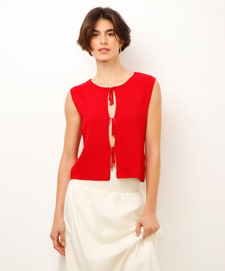regata de tricot com amarração vermelha M regata de tricot com amarração vermelha M
