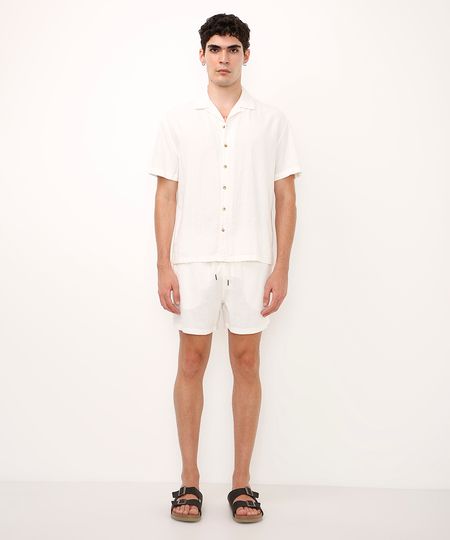 bermuda cós elástico com bolsos branca GG bermuda cós elástico com bolsos branca GG