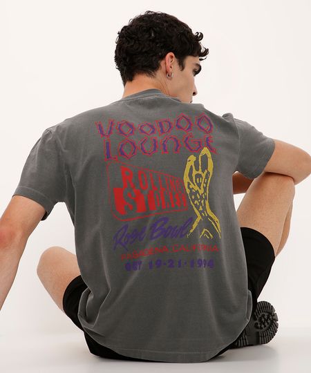 camiseta relaxed de algodão rolling stones cinza M camiseta relaxed de algodão rolling stones cinza M