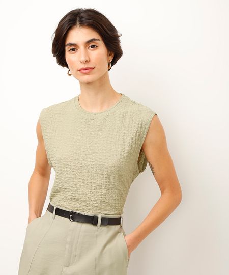 regata decote redondo texturizada verde P regata decote redondo texturizada verde P