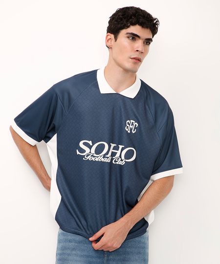 camiseta manga curta soho football club bicolor azul P