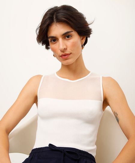 regata de tricot com recorte off white GG