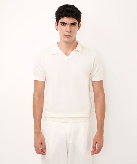 polo de tricot texturizada off white GG