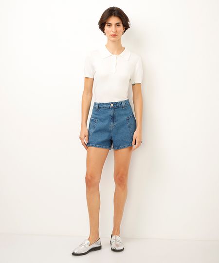 short jeans reto cintura alta azul 36