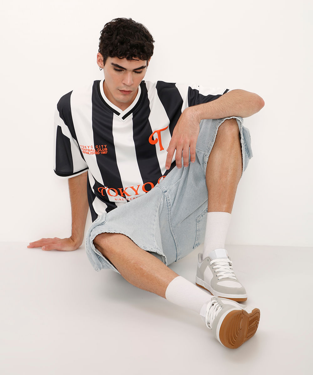 camiseta gola v tokyo fc listrada cinza