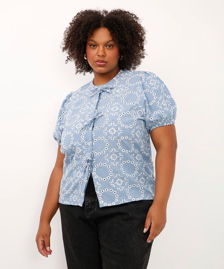 blusa de laise floral plus size mindset azul GG3