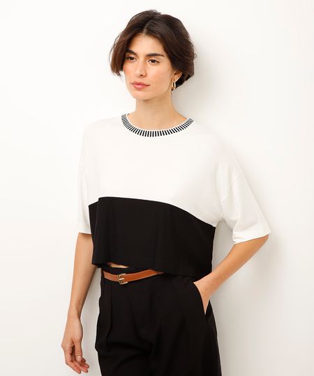 cropped de viscose com recorte off white M