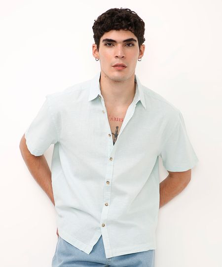 camisa com linho manga curta verde PP camisa com linho manga curta verde PP