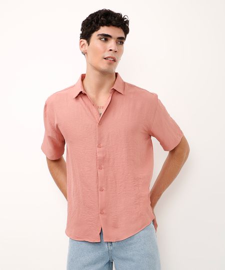 camisa manga curta texturizada rosa P camisa manga curta texturizada rosa P